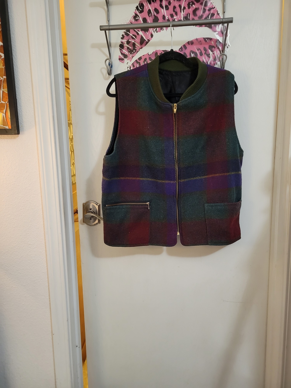 Roots Green Multi Plaid Wool Zip Vest - Picture 2 of 7